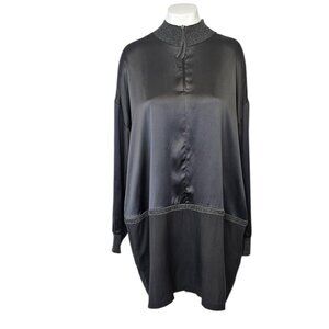 Fabiana Filippi Womens Silk, Cashmere Long Sleeve Tunic Mini Dress, Mock Neck, M